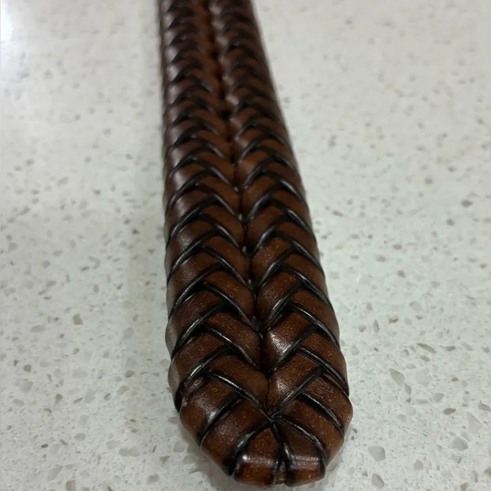 Fossil Vintage Brown Braided Leather Belt Size 34 Brass Buckle LNWT